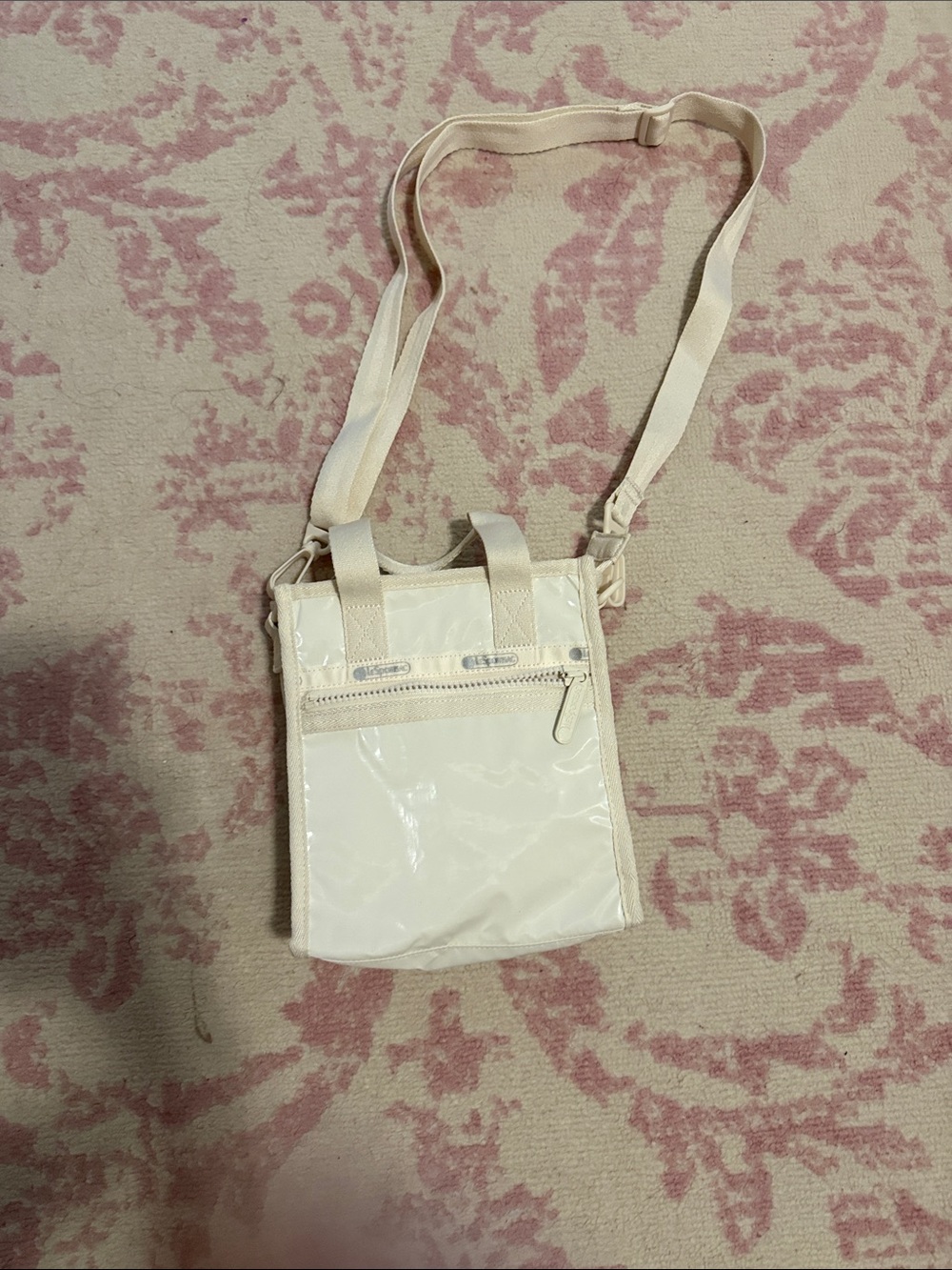 Lesportsac Cream Patent Crossbody Bag with Front Zip